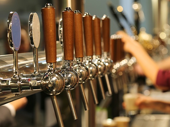 Beer pumps at a pub